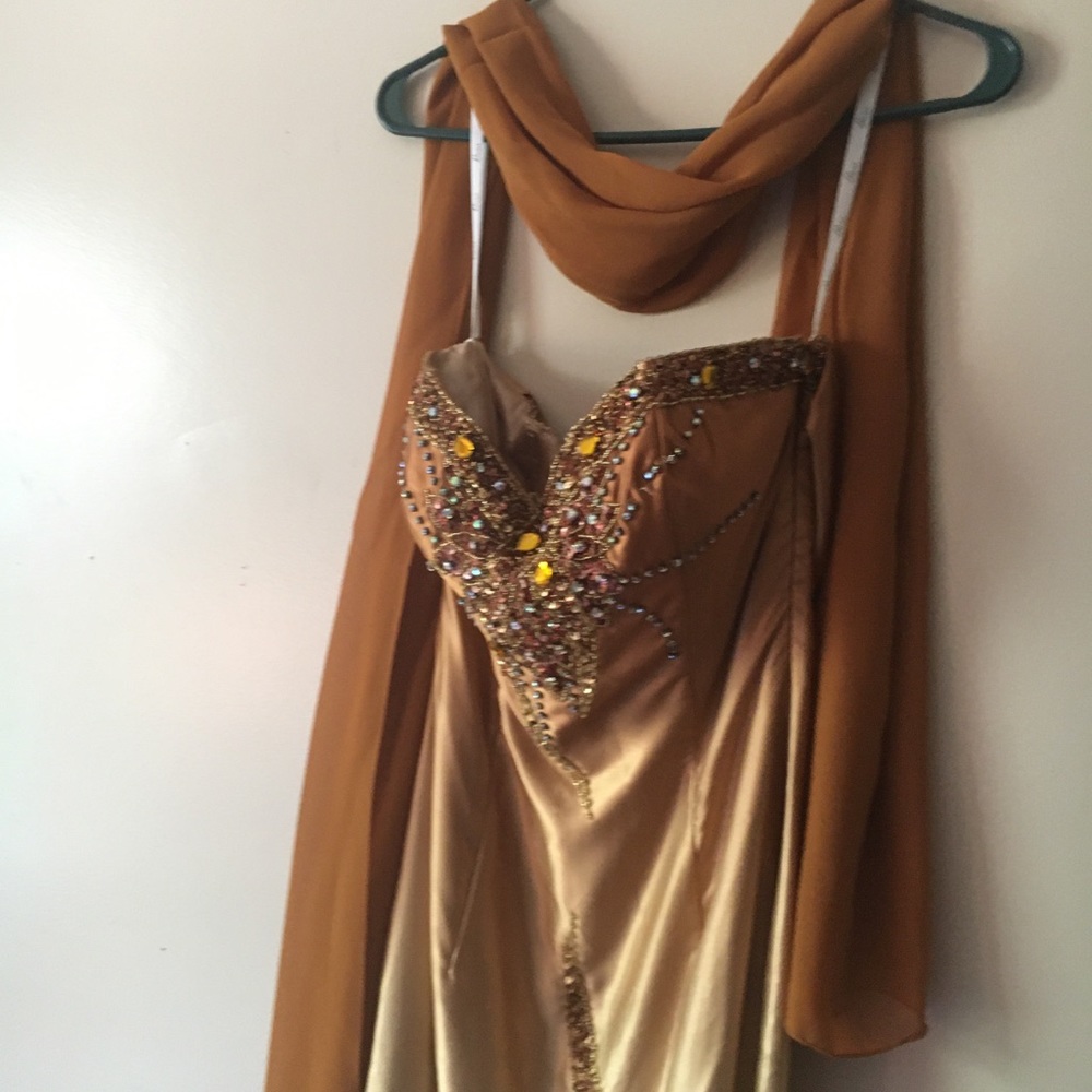 Beautiful satin gold color maxi dress